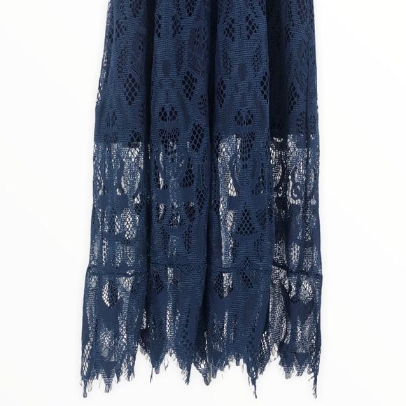 Foxiedox Blue Maisie Lace Velvet Trim Midi Dress Sheer Overlay Sleeveless size 2 - Picture 9 of 14